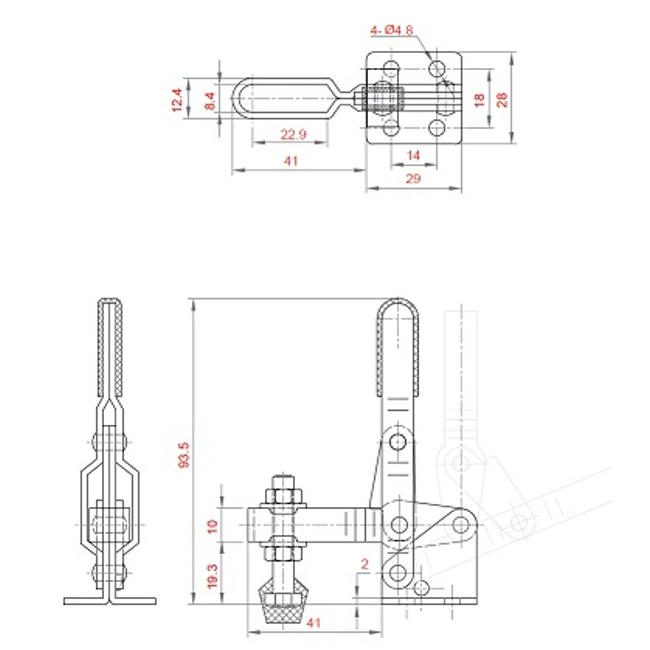 Vendita online Bloccaggio verticale base piatta braccio regolabile 100 Kg.
